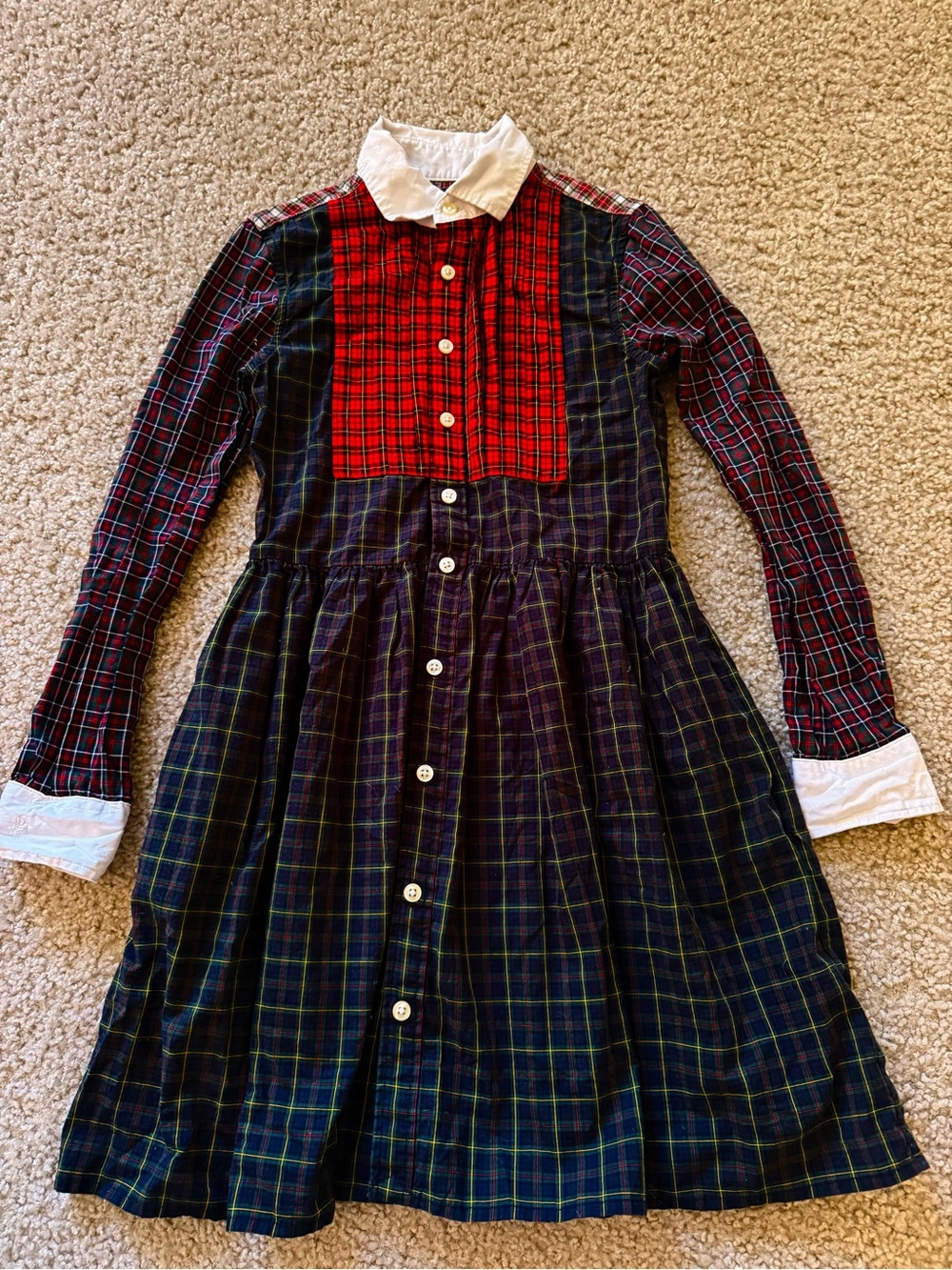 Polo by Ralph Lauren Red Contrast Bib Plaid Button Dress